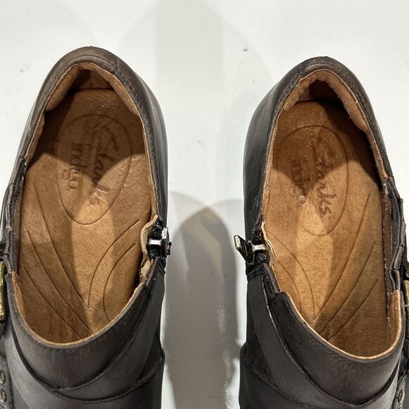 Clarks Indigo Brownish Gray Leather Moto Booties Heeled Ankle Boots Zip Women 9 - Picture 4 of 14